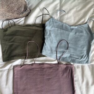 Women’s Strappy Cropped Tank Top in Olive, Sky Blue, and Purple